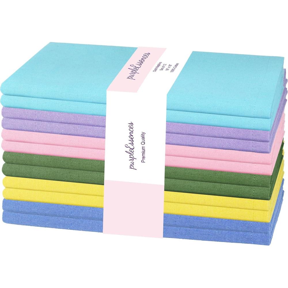 image:imagePurpleEssences Set of 6 Cloth Dinner Napkins 100 Cotton 18x18 Inch  Soft Durable Washable  Ideal for Farmhouse Party Christmas Holiday Winter  Perfect Everyday Use Table Linen  St Patricks GreenSummer Multicolor
