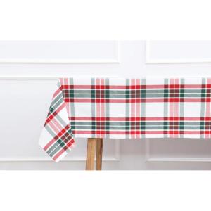PurpleEssences 4th of July Buffalo Plaid Tablecloth – Water Resistant Wipeable Washable Checkered Table Cloth for Outdoor Picnic Dining – 52 x 52 Inch – Veterans Day – Red Blue and White(Homestead Plaid – Red/Green/White)