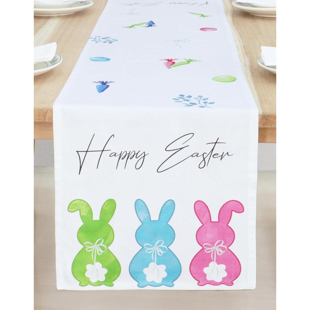 image:imagePurpleEssences Bunny Easter Table Runner 100 Cotton 14x72 Inch for Seasonal Kitchen and Dining Spring Table Decor Bunny