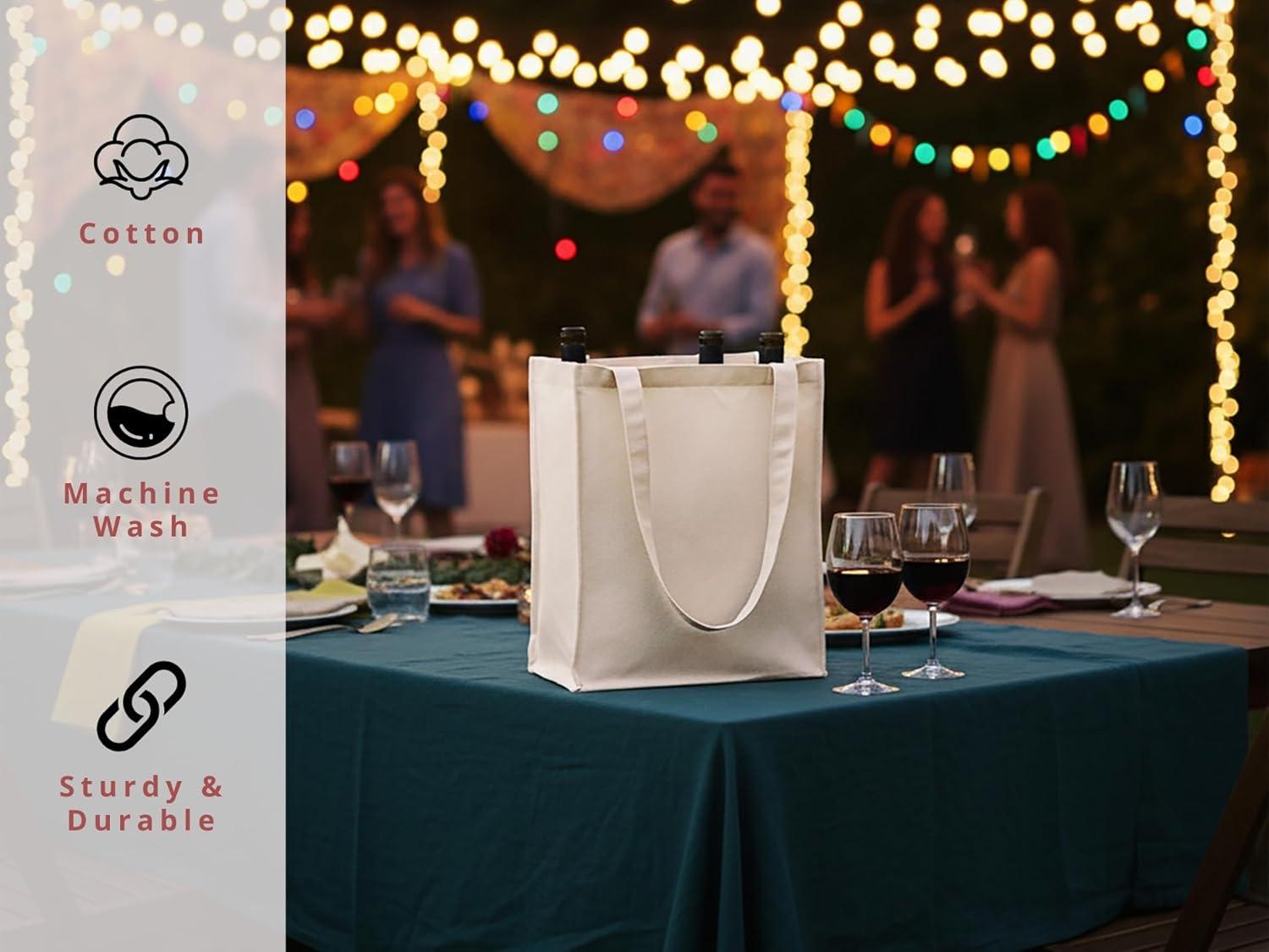 image:imagePurpleEssences Canvas Wine Tote Bag with Divider for 6 Bottle 13 x 7 x 105 Inch and Wine Gift Bag 129 x 56 Inch Pack of 1 Cat and Natural