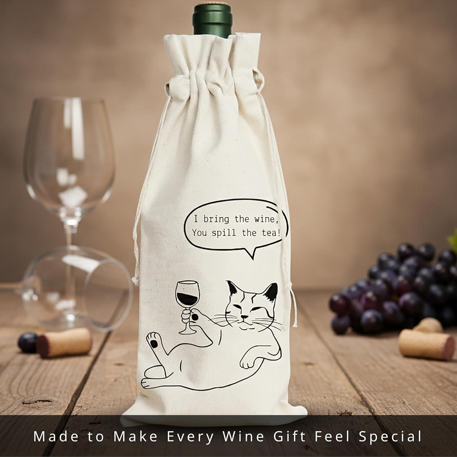 image:imagePurpleEssences Canvas Wine Tote Bag with Divider for 6 Bottle 13 x 7 x 105 Inch and Wine Gift Bag 129 x 56 Inch Pack of 1 Cat and Natural