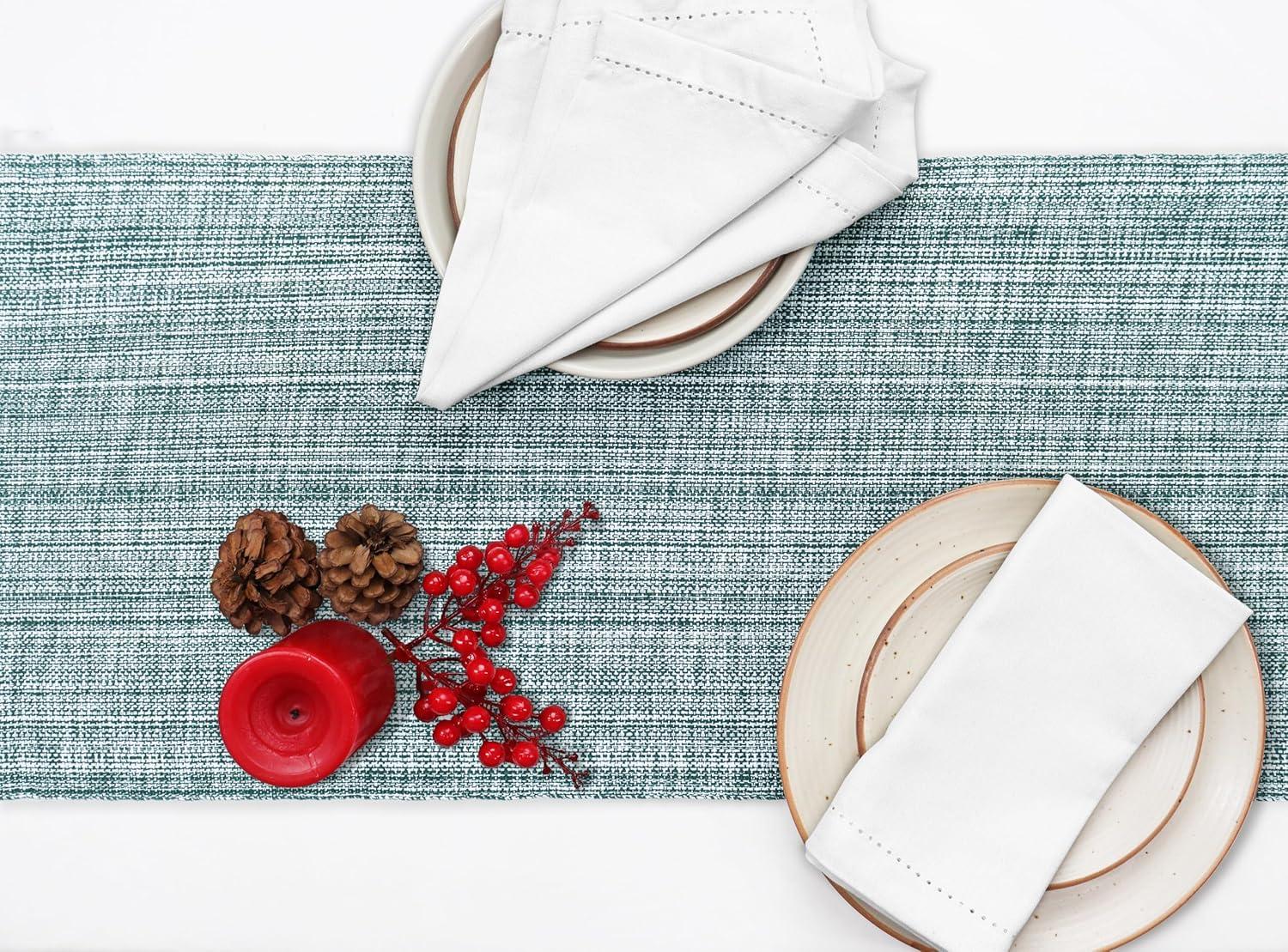 image:imagePurpleEssences Chambray Table Runner with Fringes 13x72 Inch and Chambray Placemats with Fringes Set of 4 13x19 Inch 100 Cotton Forest Green and HWhite
