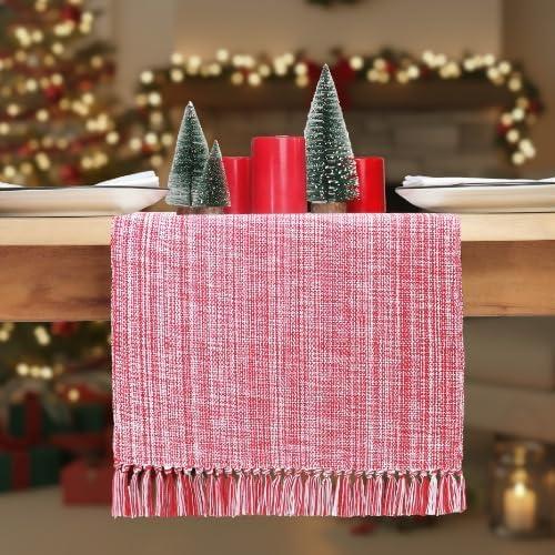 image:imagePurpleEssences Chambray Table Runner with Fringes 13x72 Inch and Chambray Placemats with Fringes Set of 4 13x19 Inch 100 Cotton Red and HWhite