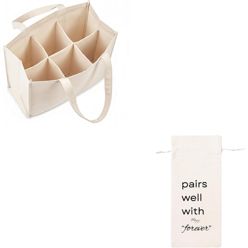 image:imagePurpleEssences Canvas Wine Tote Bag with Divider for 6 Bottle 13 x 7 x 105 Inch and Wine Gift Bag 129 x 56 Inch Pack of 1 Natural and Forever