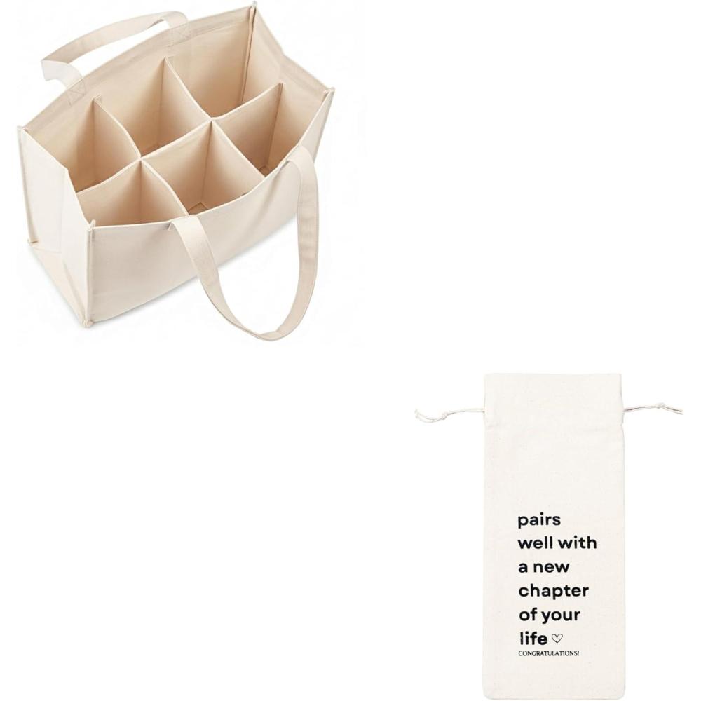 image:imagePurpleEssences Canvas Wine Tote Bag with Divider for 6 Bottle 13 x 7 x 105 Inch and Wine Gift Bag 129 x 56 Inch Pack of 1 Natural and New Chapter