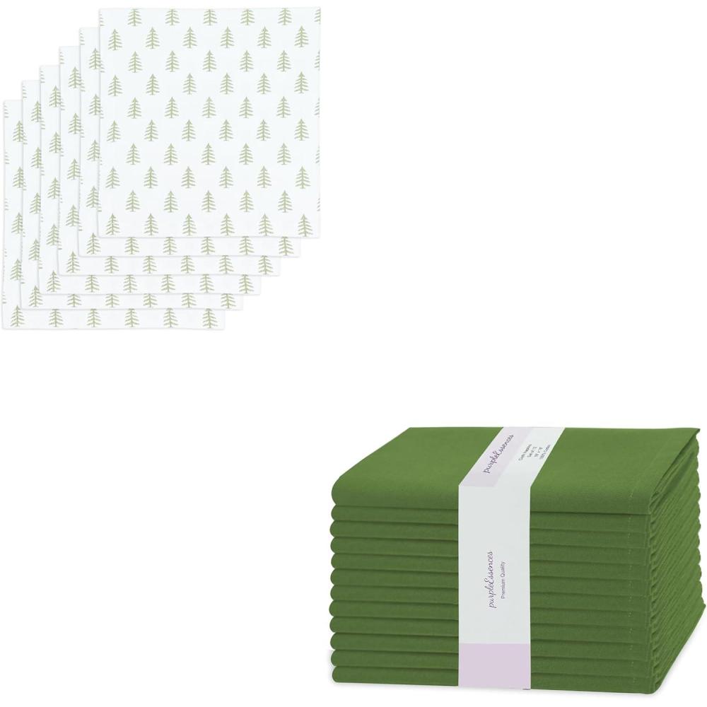 image:imagePurpleEssences Christmas Tree Napkins Set of 6 amp Cloth Napkins Set of 1218 x 18 Inch Sage Green
