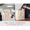 PurpleEssences Canvas Wine Tote Bag with Divider for 6 Bottle 13 x 7 x 10.5 Inch and Wine Gift Bag 12.9 x 5.6 Inch – Pack of 1 – Natural and Forever