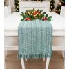 PurpleEssences Chambray Table Runner with Fringes, 13×72 Inch and Chambray Placemats with Fringes, Set of 4, 13×19 Inch – 100% Cotton – Forest Green and H.White