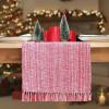 PurpleEssences Chambray Table Runner with Fringes, 13×72 Inch and Chambray Placemats with Fringes, Set of 4, 13×19 Inch – 100% Cotton – Red and H.White