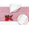 PurpleEssences Chambray Table Runner with Fringes, 13×72 Inch and Chambray Placemats with Fringes, Set of 4, 13×19 Inch – 100% Cotton – Red and H.White
