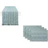 PurpleEssences Chambray Table Runner with Fringes, 13×72 Inch and Chambray Placemats with Fringes, Set of 4, 13×19 Inch – 100% Cotton – Forest Green and H.White