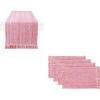 PurpleEssences Chambray Table Runner with Fringes, 13×72 Inch and Chambray Placemats with Fringes, Set of 4, 13×19 Inch – 100% Cotton – Red and H.White