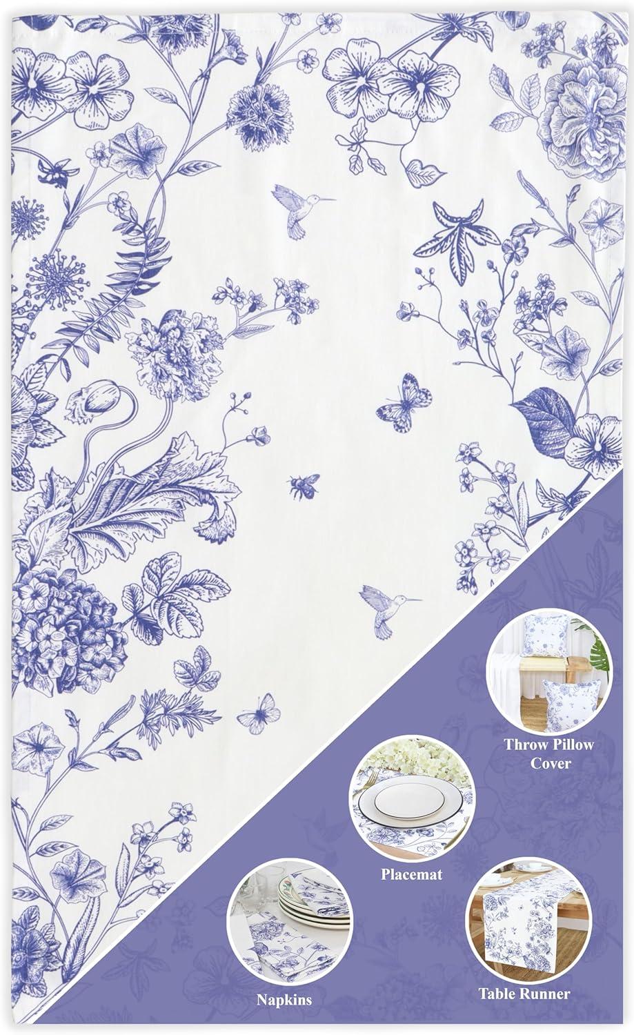 image:imagePurpleEssences Blue Floral Kitchen Towels 16x26 Inch Set of 2 and Cloth Napkins 18x18 Inch Set of 4 100 Cotton French Flower Garden