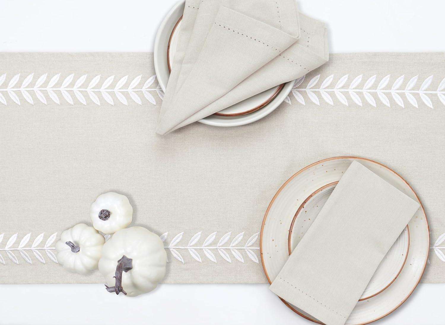 image:imagePurpleEssences Chambray Placemats with Fringes Set of 413 x 19 Inch and Embroidered Willow Leaf Table Runner Pack of 113 x 72 Inch Royal Linen and HWhite