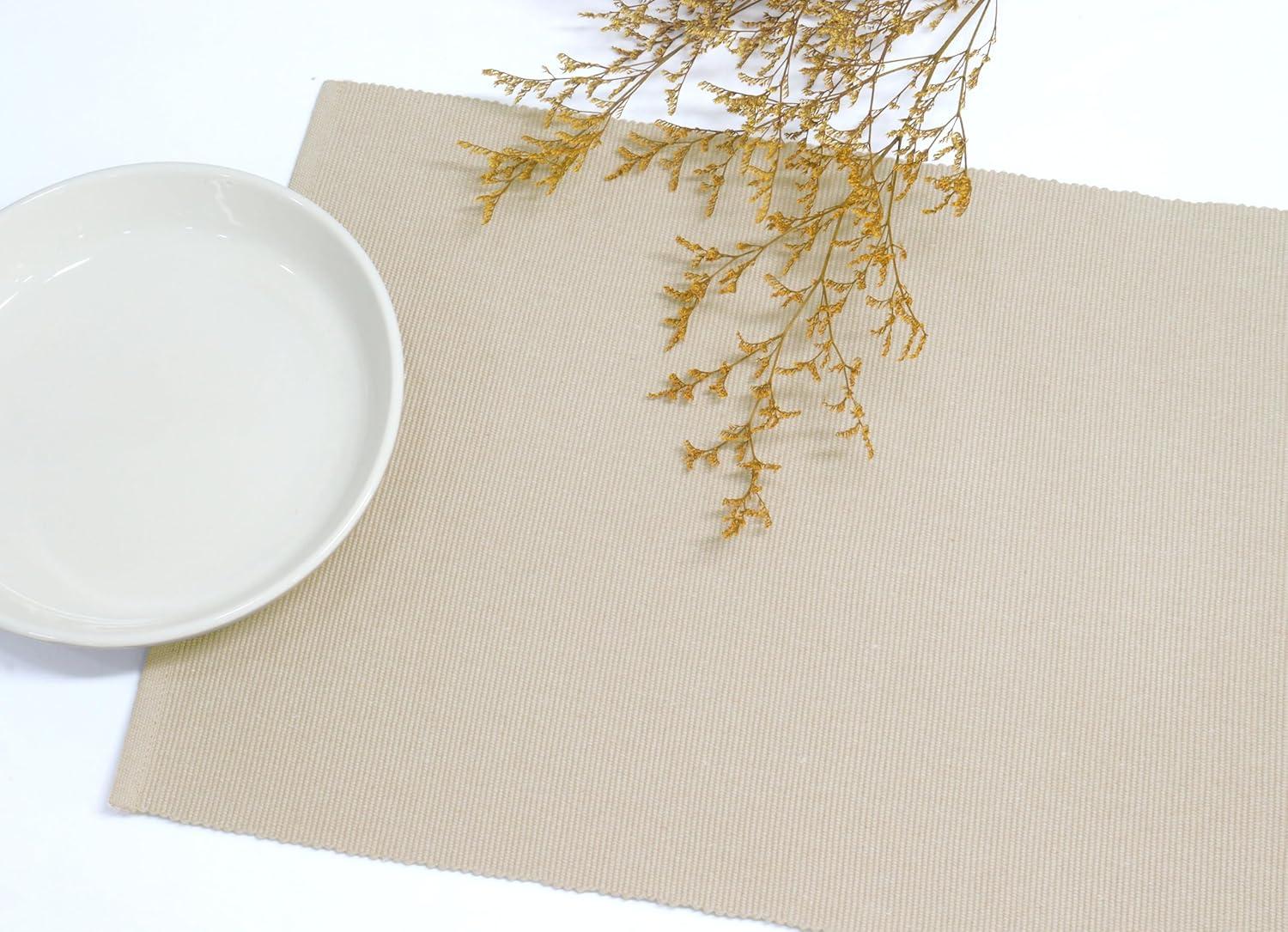 image:imagePurpleEssences Solid Ribbed Woven Table Runner with Tassels 13x72 Inch and Solid Ribbed Placemats 13x19 Inch Set of 4 100 Cotton Royal Linen