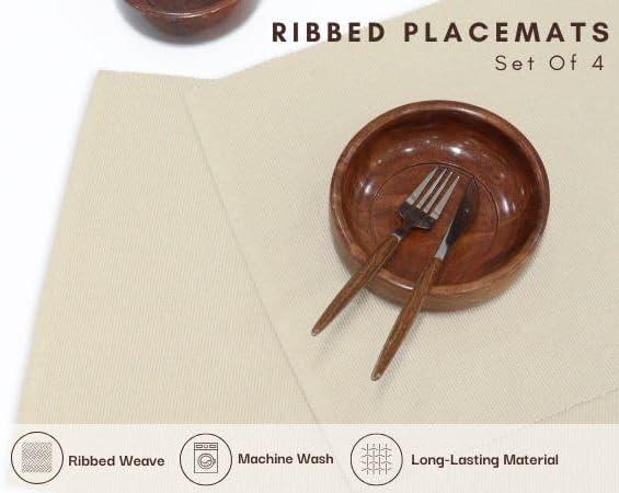 image:imagePurpleEssences Solid Ribbed Woven Table Runner with Tassels 13x72 Inch and Solid Ribbed Placemats 13x19 Inch Set of 4 100 Cotton Royal Linen