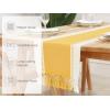 PurpleEssences Table Runner – Wide with Dobby Stripe, Ribbed Weave & Double Knot Fringes, 14×90 Inch & Stripe Ribbed Placemats with Fringes Set of 4, 13×19 Inch, 100% Cotton Golden Yellow and H.White