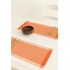 PurpleEssences Table Runner – Wide with Dobby Stripe, Ribbed Weave & Double Knot Fringes, 14×90 Inch & Stripe Ribbed Placemats with Fringes Set of 4, 13×19 Inch, 100% Cotton – Orange and H.White