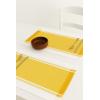 PurpleEssences Table Runner – Wide with Dobby Stripe, Ribbed Weave & Double Knot Fringes, 14×90 Inch & Stripe Ribbed Placemats with Fringes Set of 4, 13×19 Inch, 100% Cotton Golden Yellow and H.White