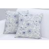 PurpleEssences Vintage Floral Table Runner (14 x 72 Inch Set of 1), Throw Pillow Cover (18 x 18 Inch Set of 2) – 100% Cotton – Blue/Cream