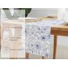 PurpleEssences Vintage Floral Table Runner (14 x 72 Inch Set of 1), Throw Pillow Cover (18 x 18 Inch Set of 2) – 100% Cotton – Blue/Cream