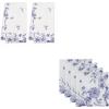 PurpleEssences Blue Floral Kitchen Towels 16×26 Inch Set of 2 and Cloth Napkins 18×18 Inch Set of 4, 100% Cotton – French Flower Garden