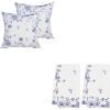 PurpleEssences Blue Floral Throw Pillow Covers 18×18 Inch and Kitchen Towels 16×26 Inch Set of 2, 100% Cotton – French Flower Garden