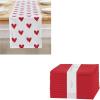 PurpleEssences Valentines Day Table Runner Love Heart Table Decor 13 X 72 Inch and Set of 12 Cloth Dinner Napkins 18×18 Inches – 100% Cotton – Red – Red Heart