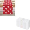 PurpleEssences Valentines Day Table Runner Love Heart Table Decor 13 X 72 Inch and Set of 12 Cloth Dinner Napkins 18×18 Inches – 100% Cotton -White Heart/White