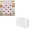 PurpleEssences Valentines Day Table Runner Love Heart Table Decor 13 X 72 Inch and Set of 12 Hemsitch Cloth Dinner Napkins 18×18 Inches – 100% Cotton – White – Red Heart