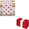 PurpleEssences Valentines Day Table Runner Love Heart Table Decor 13 X 72 Inch and Set of 12 Hemstitch Cloth Dinner Napkins 18×18 Inches – 100% Cotton – Red Heart