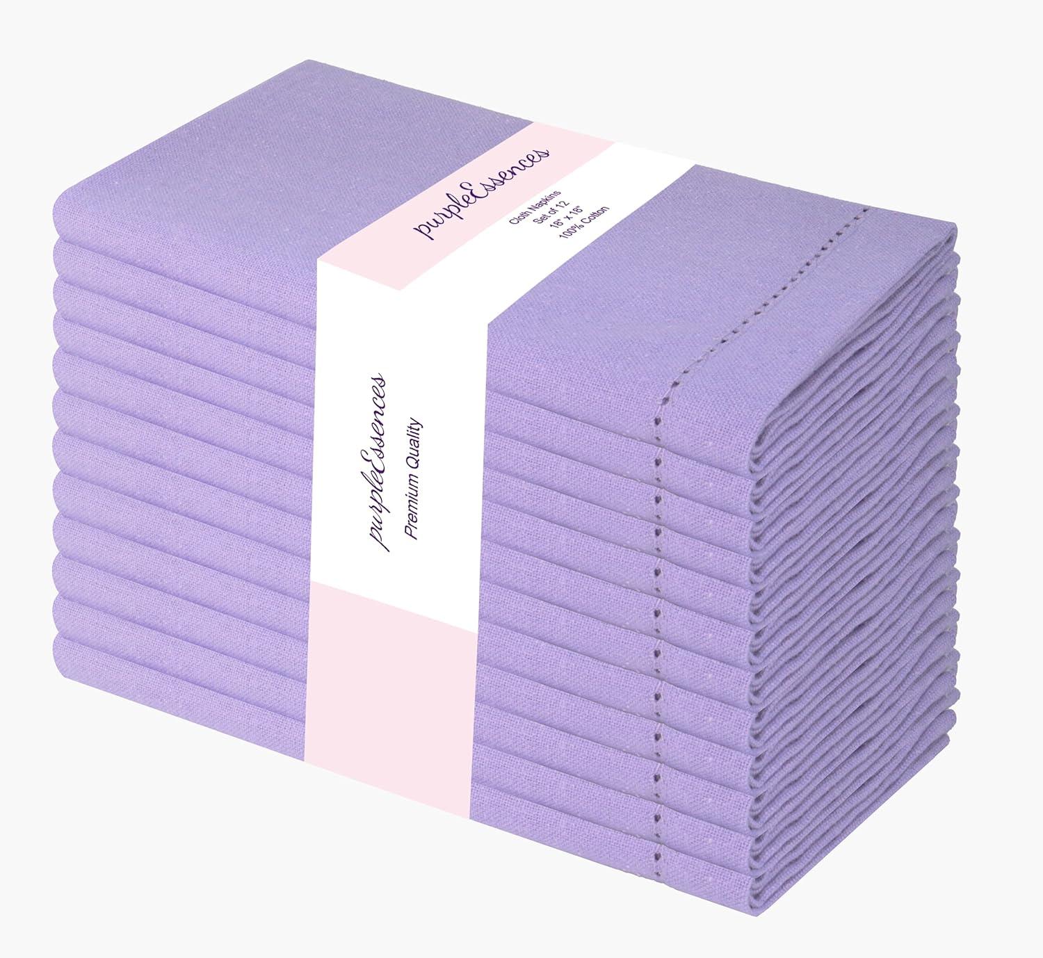image:imagePurpleEssences Set of 6 Hemstitch Cloth Dinner Napkins 100 Cotton Soft Durable Washable Ideal for Wedding Spring Easter Summer Perfect Everyday Use Table Linen 18x18 Apple GreenLavender