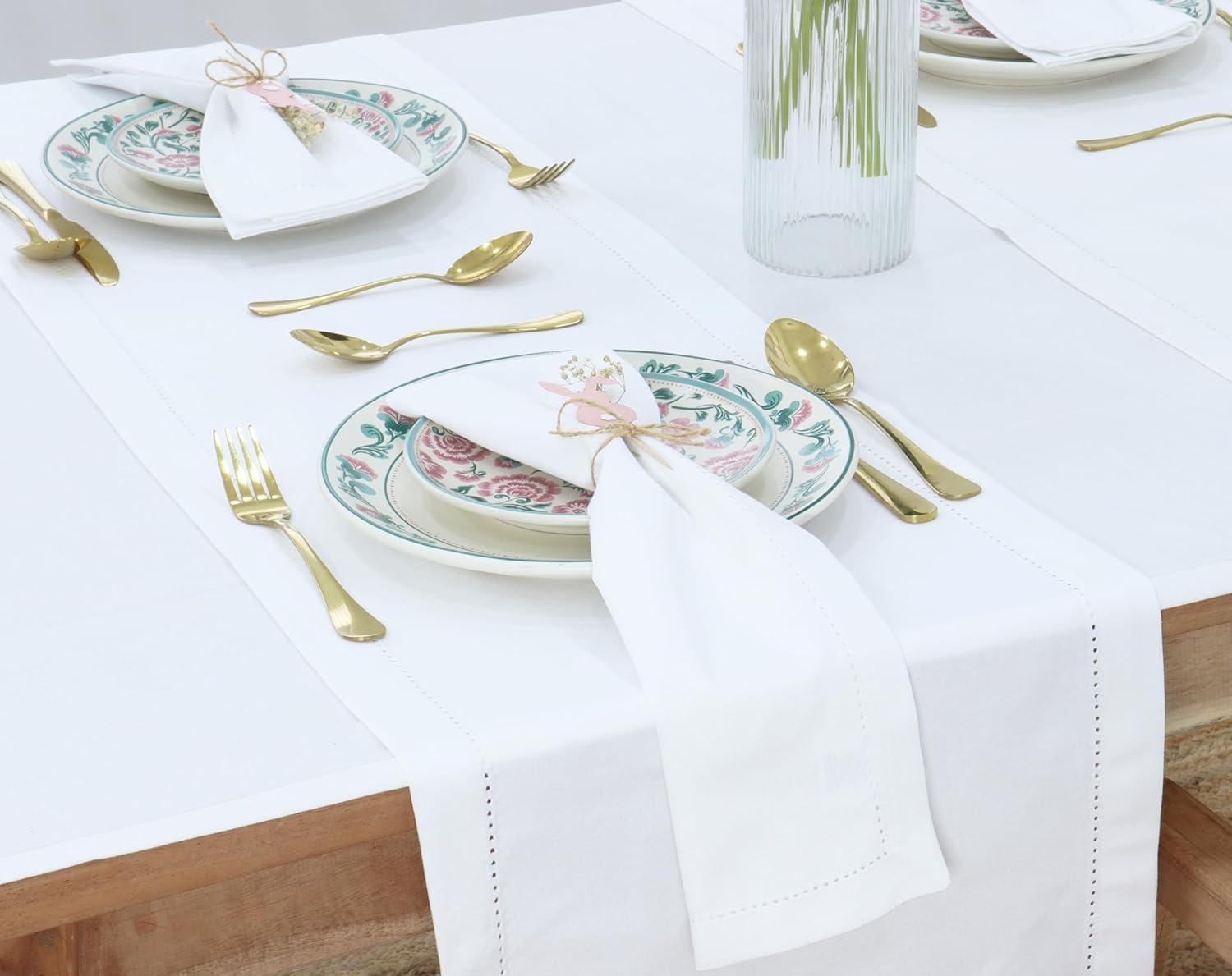 image:imagePurpleEssences Set of 6 Hemstitch Cloth Dinner Napkins 100 Cotton Soft Durable Washable Ideal for Wedding Spring Easter Summer Perfect Everyday Use Table Linen 18x18 Apple GreenWhite