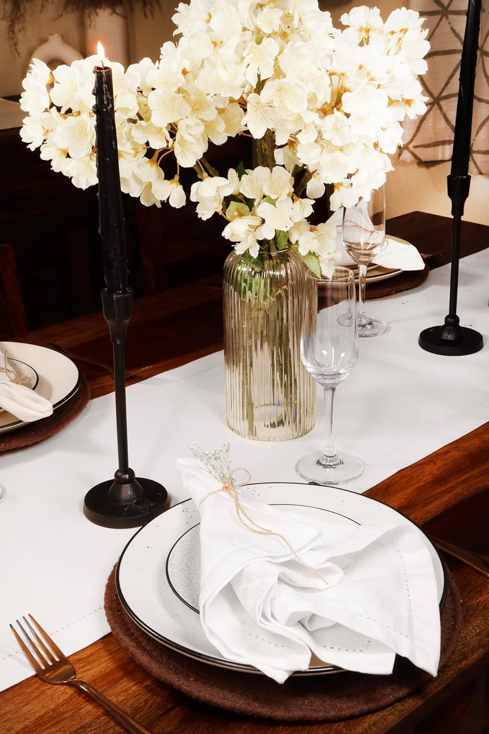 image:imagePurpleEssences Set of 6 Hemstitch Cloth Dinner Napkins 100 Cotton Soft Durable Washable Ideal for Wedding Spring Easter Summer Perfect Everyday Use Table Linen 18x18 Apple GreenWhite