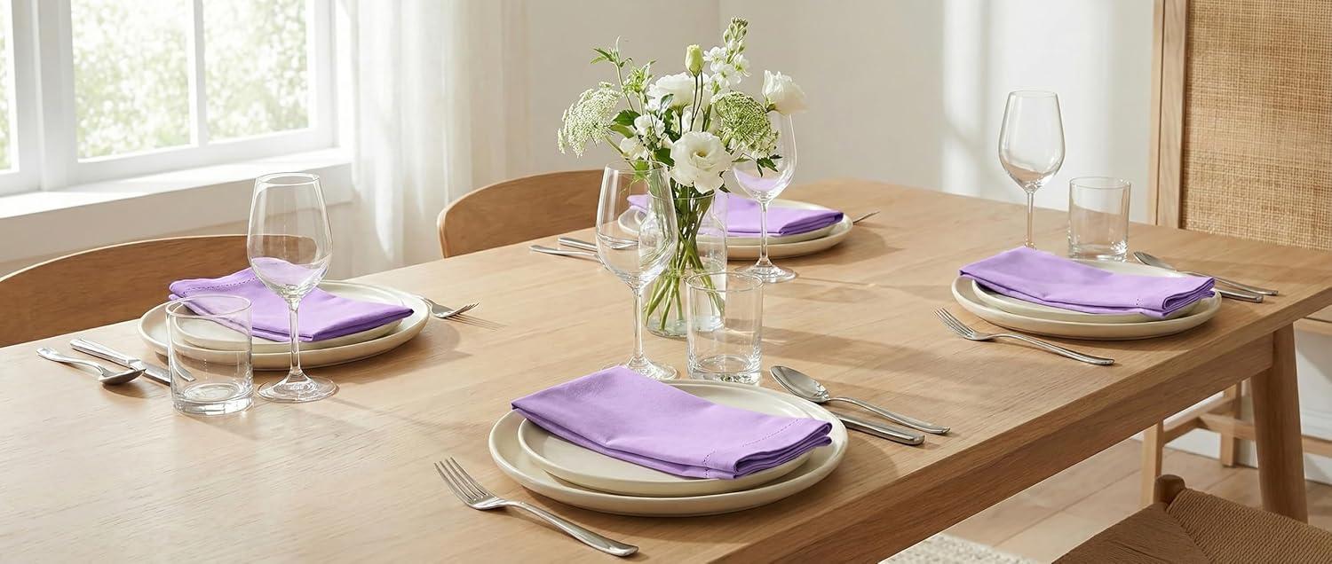 image:imagePurpleEssences Set of 6 Hemstitch Cloth Dinner Napkins 100 Cotton Soft Durable Washable Ideal for Wedding Spring Easter Summer Perfect Everyday Use Table Linen 18x18 Apple GreenLavender