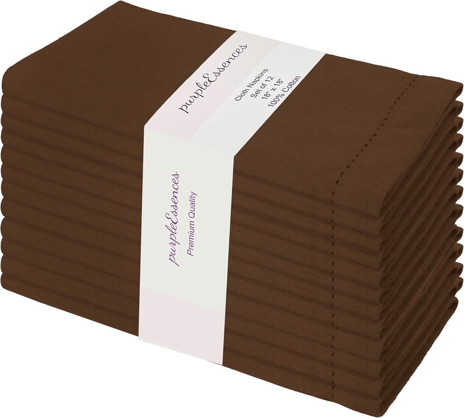 image:imagePurpleEssences Set of 6 Hemstitch Cloth Dinner Napkins 100 Cotton Soft Durable Washable Ideal for Wedding Spring Easter Summer Perfect Everyday Use Table Linen 18x18 Apple GreenNut Brown