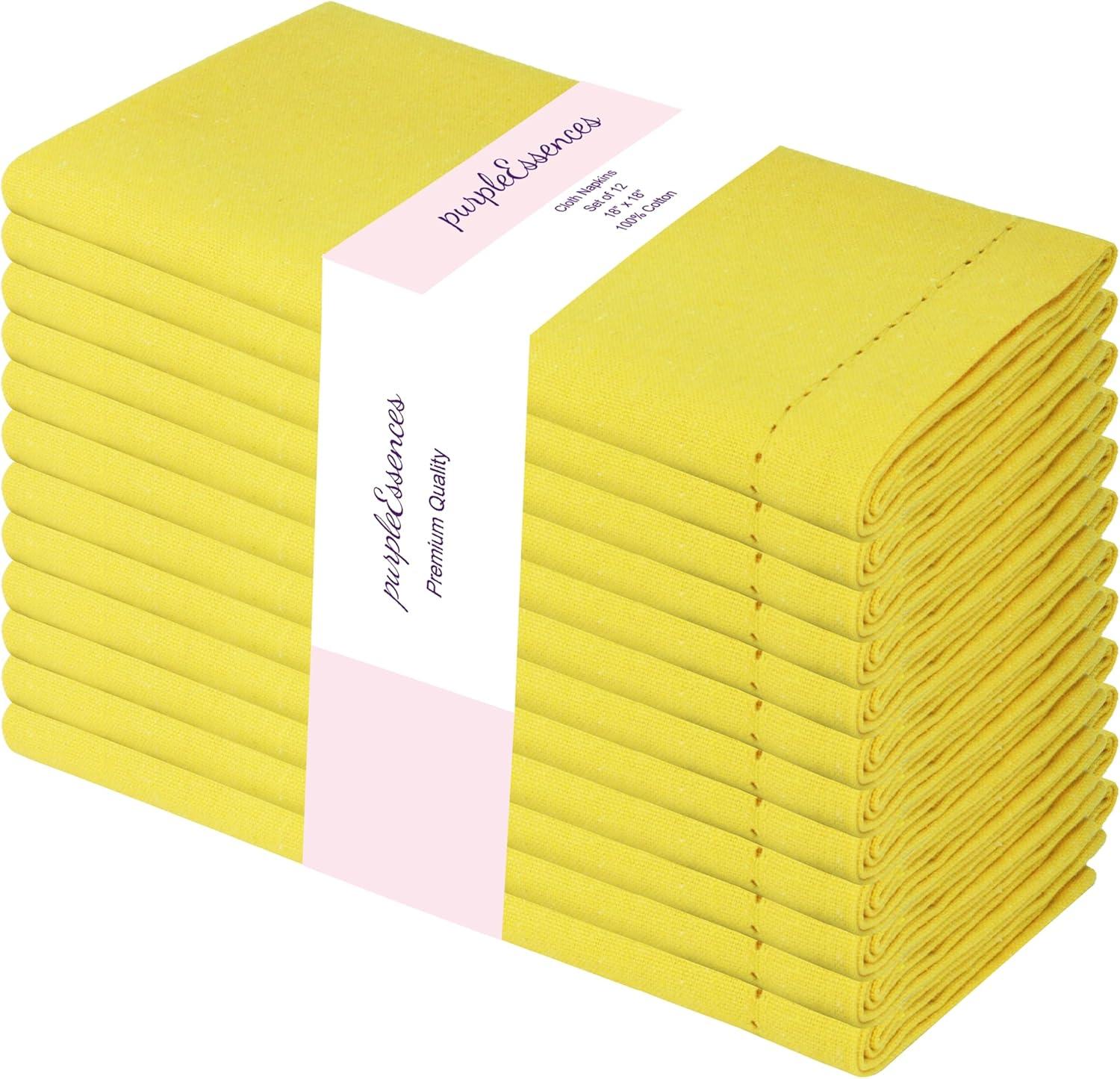 image:imagePurpleEssences Set of 6 Hemstitch Cloth Dinner Napkins 100 Cotton Soft Durable Washable Ideal for Wedding Spring Easter Summer Perfect Everyday Use Table Linen 18x18 Apple GreenYellow