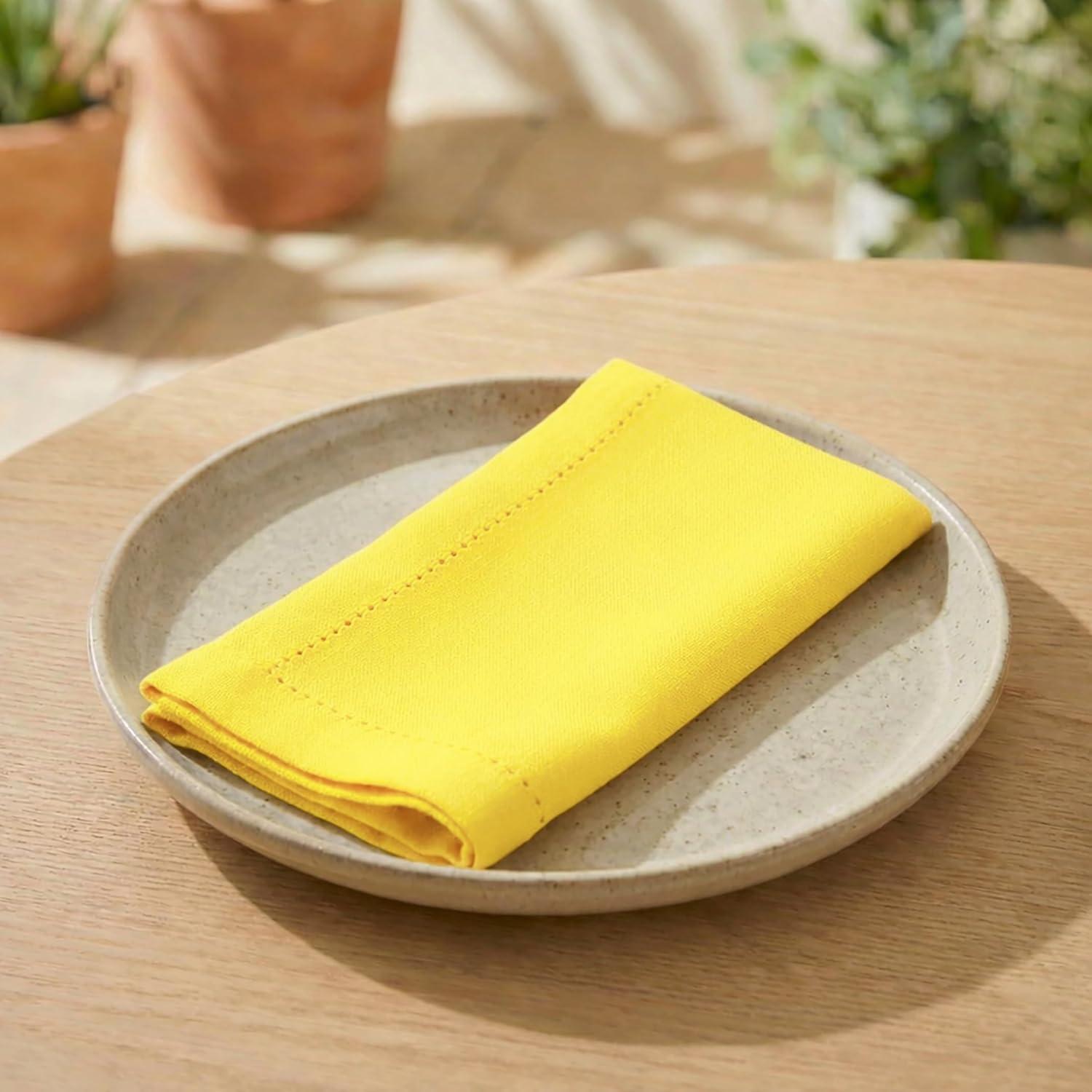 image:imagePurpleEssences Set of 6 Hemstitch Cloth Dinner Napkins 100 Cotton Soft Durable Washable Ideal for Wedding Spring Easter Summer Perfect Everyday Use Table Linen 18x18 Apple GreenYellow