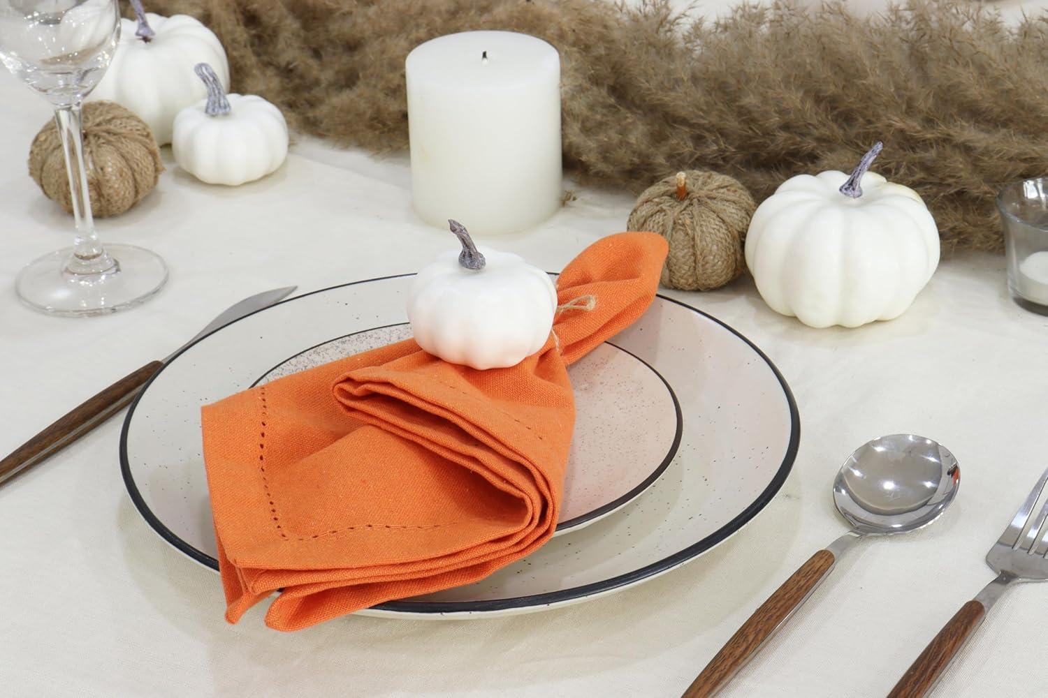 image:imagePurpleEssences Set of 6 Hemstitch Cloth Dinner Napkins 100 Cotton Soft Durable Washable Ideal for Wedding Spring Easter Summer Perfect Everyday Use Table Linen 18x18 Apple GreenOrange