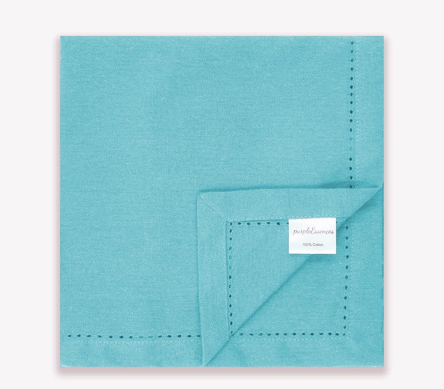 image:imagePurpleEssences Set of 6 Hemstitch Cloth Dinner Napkins 100 Cotton Soft Durable Washable Ideal for Wedding Spring Easter Summer Perfect Everyday Use Table Linen 18x18 Apple GreenAqua Blue