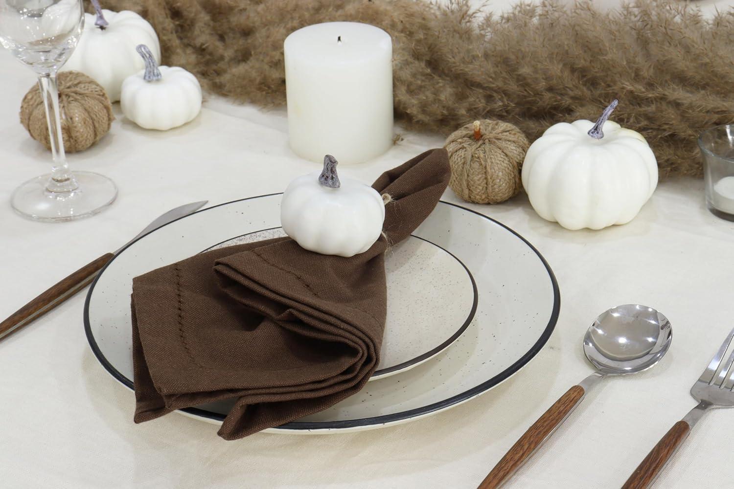 image:imagePurpleEssences Set of 6 Hemstitch Cloth Dinner Napkins 100 Cotton Soft Durable Washable Ideal for Wedding Spring Easter Summer Perfect Everyday Use Table Linen 18x18 Apple GreenNut Brown