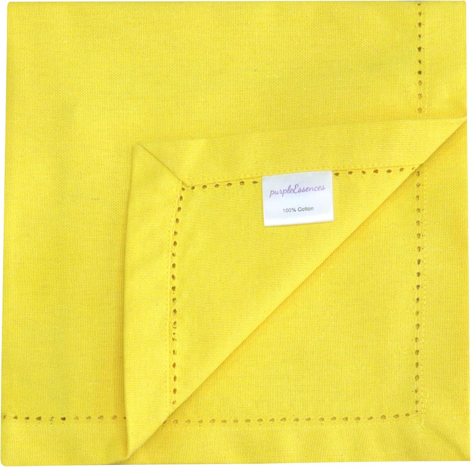 image:imagePurpleEssences Set of 6 Hemstitch Cloth Dinner Napkins 100 Cotton Soft Durable Washable Ideal for Wedding Spring Easter Summer Perfect Everyday Use Table Linen 18x18 Apple GreenYellow