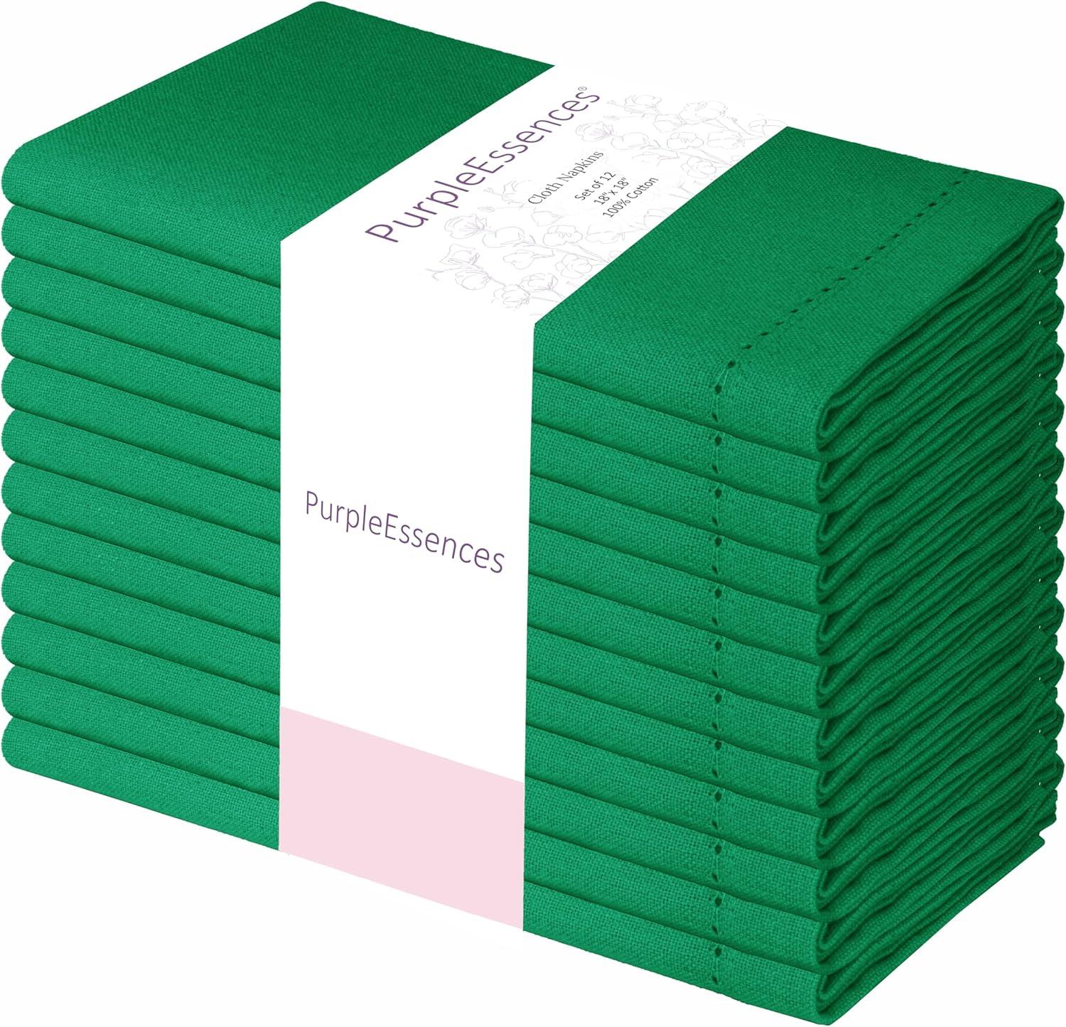 image:imagePurpleEssences Set of 6 Hemstitch Cloth Dinner Napkins 100 Cotton Soft Durable Washable Ideal for Wedding Spring Easter Summer Perfect Everyday Use Table Linen 18x18 Apple GreenSt Patricks Green
