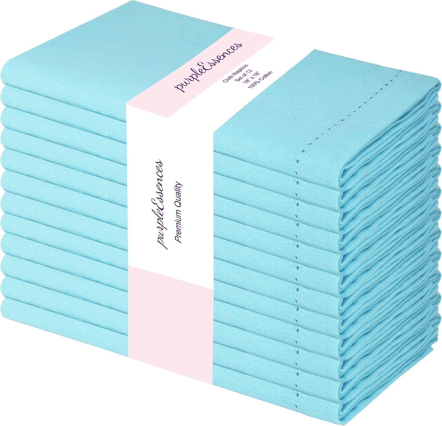 image:imagePurpleEssences Set of 6 Hemstitch Cloth Dinner Napkins 100 Cotton Soft Durable Washable Ideal for Wedding Spring Easter Summer Perfect Everyday Use Table Linen 18x18 Apple GreenAqua Blue
