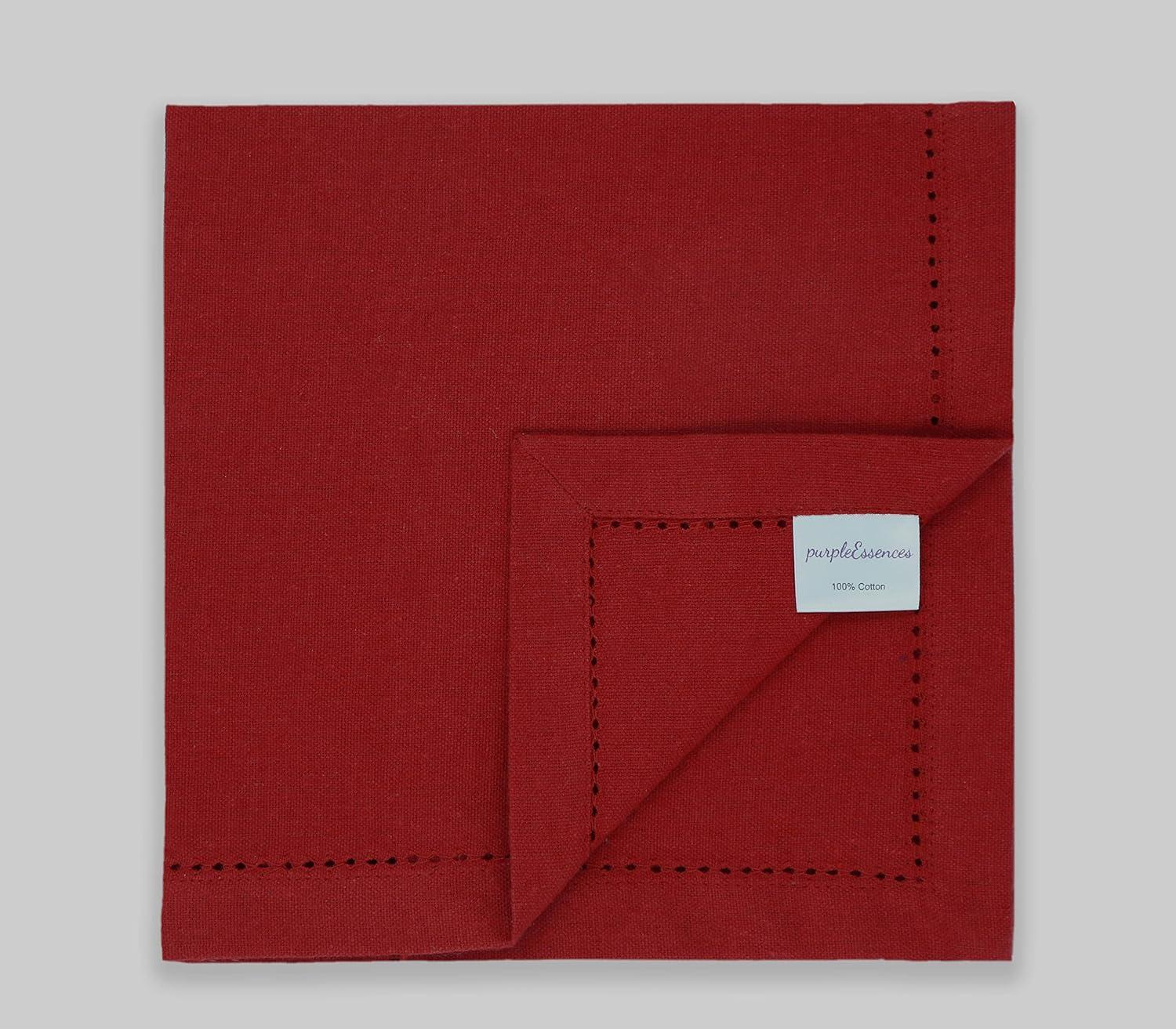 image:imagePurpleEssences Set of 6 Hemstitch Cloth Dinner Napkins 100 Cotton Soft Durable Washable Ideal for Wedding Spring Easter Summer Perfect Everyday Use Table Linen 18x18 Apple GreenRed