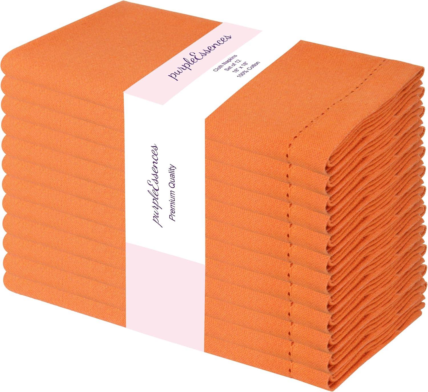 image:imagePurpleEssences Set of 6 Hemstitch Cloth Dinner Napkins 100 Cotton Soft Durable Washable Ideal for Wedding Spring Easter Summer Perfect Everyday Use Table Linen 18x18 Apple GreenOrange