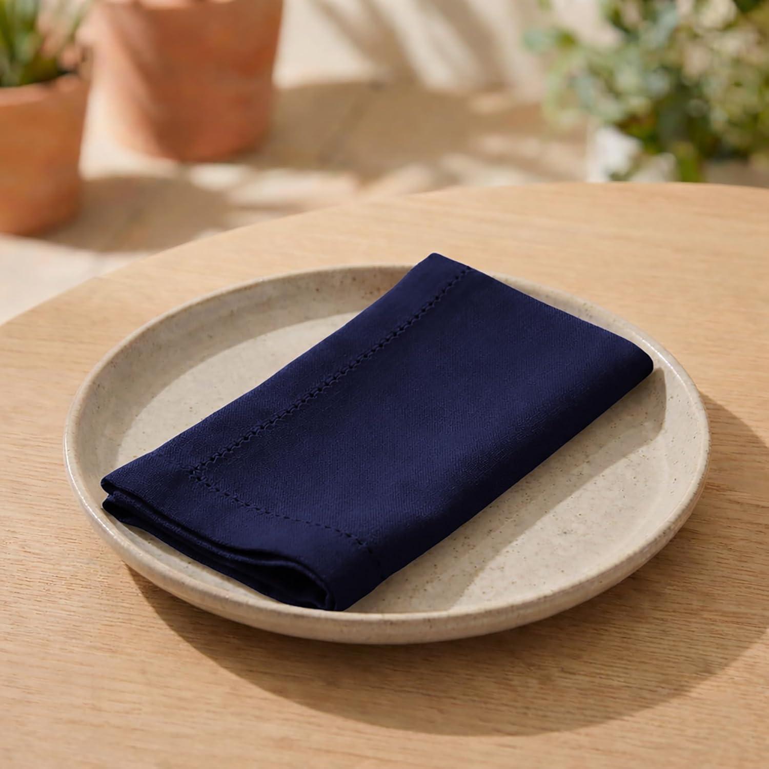 image:imagePurpleEssences Set of 6 Hemstitch Cloth Dinner Napkins 100 Cotton Soft Durable Washable Ideal for Wedding Spring Easter Summer Perfect Everyday Use Table Linen 18x18 Apple GreenNavy Blue