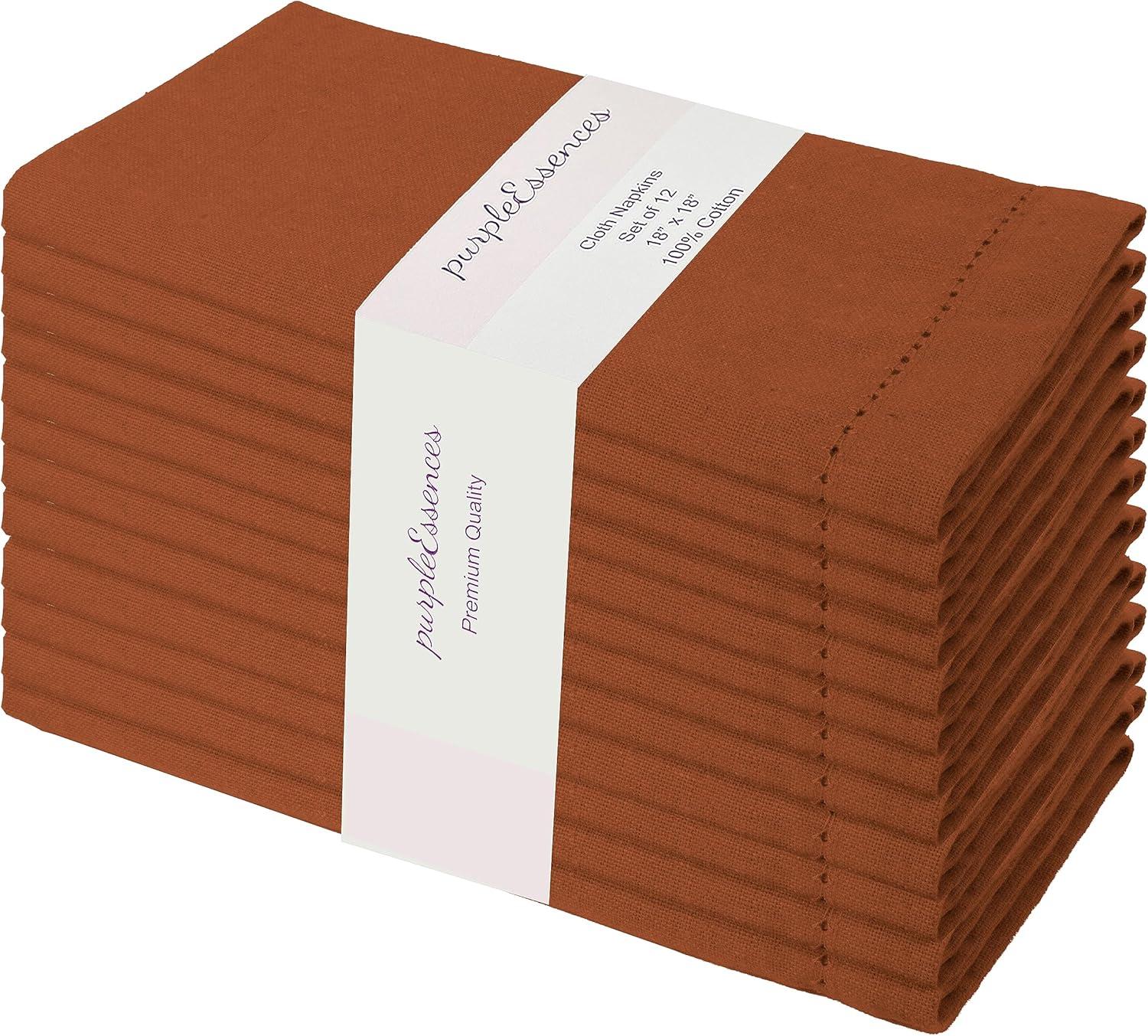 image:imagePurpleEssences Set of 6 Hemstitch Cloth Dinner Napkins 100 Cotton Soft Durable Washable Ideal for Wedding Spring Easter Summer Perfect Everyday Use Table Linen 18x18 Apple GreenRust