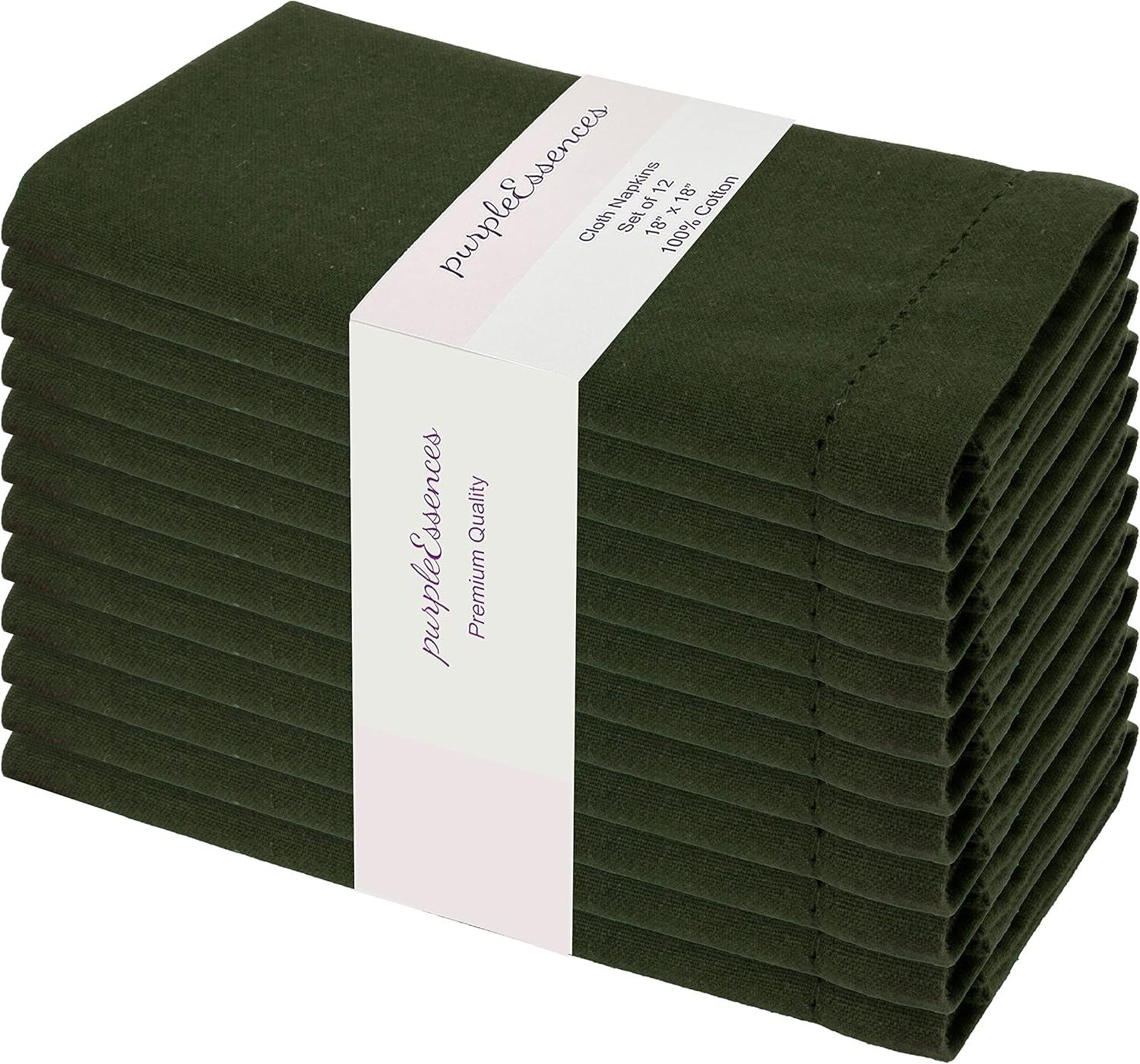 image:imagePurpleEssences Set of 6 Hemstitch Cloth Dinner Napkins 100 Cotton Soft Durable Washable Ideal for Wedding Spring Easter Summer Perfect Everyday Use Table Linen 18x18 Apple GreenOlive Green