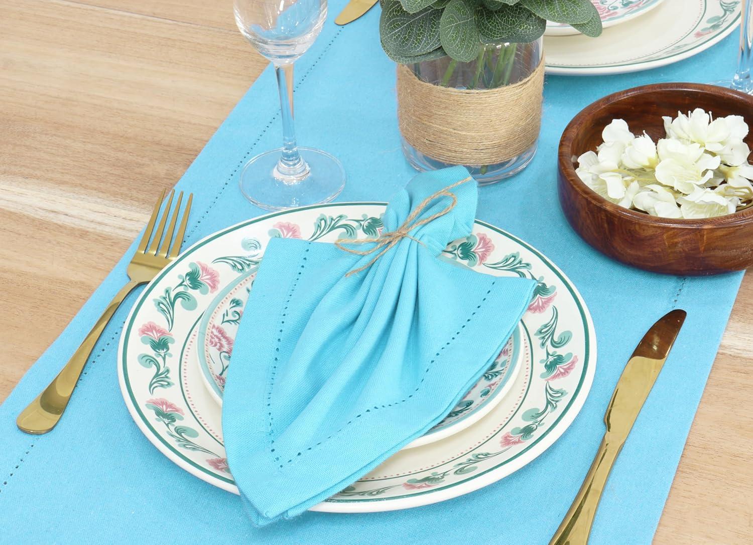 image:imagePurpleEssences Set of 6 Hemstitch Cloth Dinner Napkins 100 Cotton Soft Durable Washable Ideal for Wedding Spring Easter Summer Perfect Everyday Use Table Linen 18x18 Apple GreenAqua Blue
